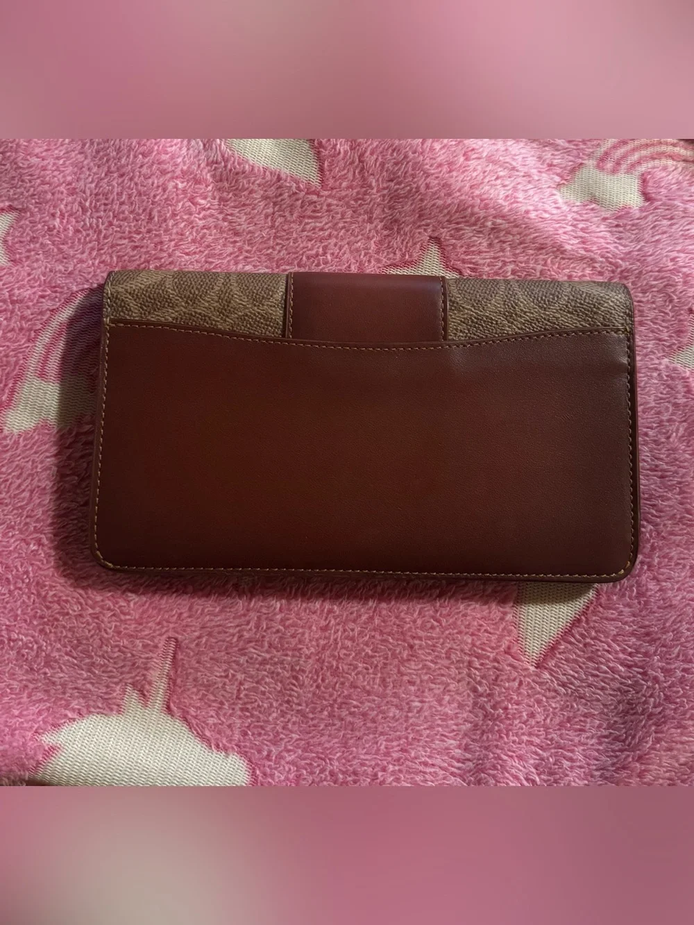 Coach Brown Signature Canvas Continental Wallet with Gold 'C'
